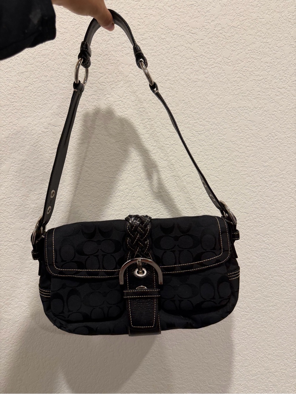 Vintage Coach Black Signature Canvas Shoulder Bag